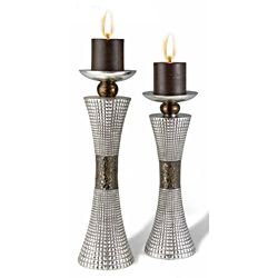 Silver Polyresin Candle Holders (set Of 2)