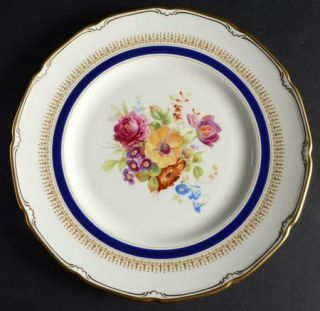 Royal Doulton Ascot Blue (Floral Center,Scallop Line) Luncheon Plate, Fine China