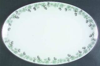Noritake Pinetta 16 Oval Serving Platter, Fine China Dinnerware   Green & Silve
