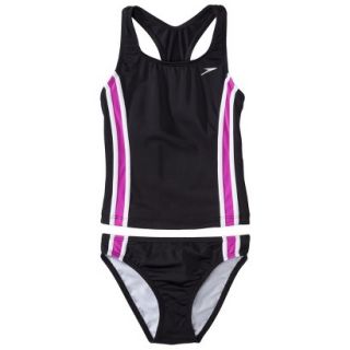 Speedo Girls 2 Piece Racer Back Tankini Swimsuit Set   Black 10