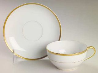 Noritake Chaumont, The Flat Cup & Saucer Set, Fine China Dinnerware   Wide Gold