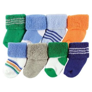 Luvable Friends Newborn Boys 8 Pack Solid and Stripe Cuff Socks   Blue 0 6 M