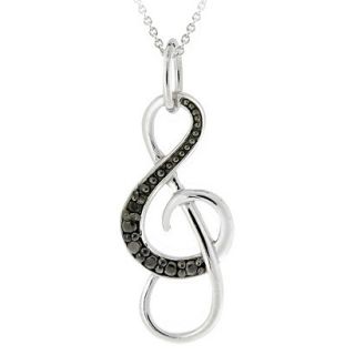 Sterling Silver Diamond Accent Musical Note Necklace   Black