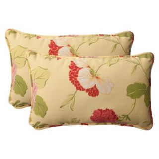 Outdoor 2 Piece Rectangular Toss Pillow Set   Yellow/Red Floral