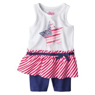 Circo Infant Toddler Girls Star Peplum Tank and Bike Short Set   White/Navy 2T
