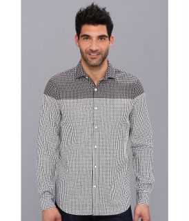 Perry Ellis Slim Fit Graphic Check Shirt Mens Long Sleeve Button Up (Black)