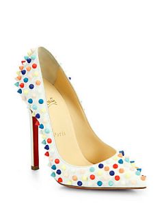Christian Louboutin Pigalle 120 Multicolor Spiked Leather Pumps   White