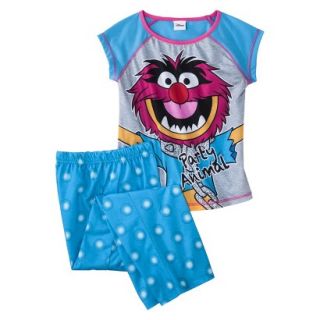 The Muppets Girls 2 Piece Short Sleeve Party Animal Pajama Set   Blue XS