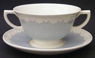 Wedgwood Albion/Corinthian Blue Footed Cream Soup Bowl & Saucer Set, Fine China