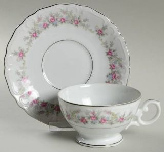 Fashion Manor Marianna Footed Cup & Saucer Set, Fine China Dinnerware   Pink Ros