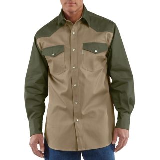 Carhartt Ironwood Snap Front Twill Work Shirt   Khaki/Moss, 2XL, Model S209