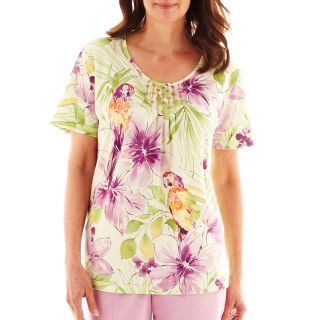 Alfred Dunner Cape Cod Short Sleeve Tropical Parrot Top