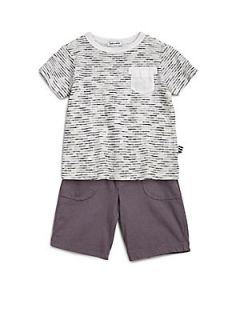 Splendid Infants & Little Boys Striped Tee & Shorts Set   White  Grey