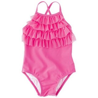 Circo Infant Toddler Girls 1 Piece Ruffled Swimsuit   Pink 12 M