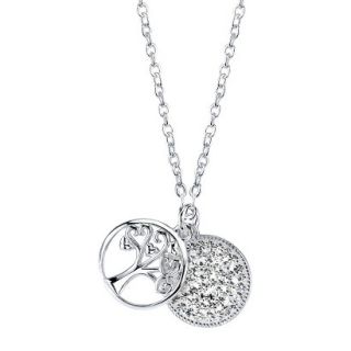 Silver Plated Round Tree Pave Pendant   Silver