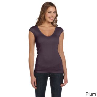 Bella Bella Womens Sheer Rib Deep V neck T shirt Purple Size XXL (18)