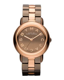 Marci Two Tone Stainless Watch, Rose Golden/Brown
