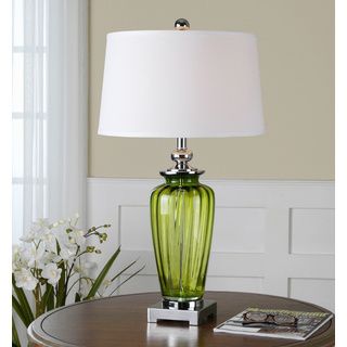 Amedeo Green Glass Base White Shade Table Lamp