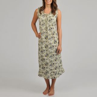 La Cera Womens Blue Floral Sleeveless Night Gown
