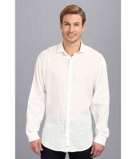 Thomas Dean & Co. White Linen Button Down L/S Sport Shirt Mens Long Sleeve Button Up (White)