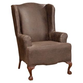 Sure Fit Stretch Leather Wing Chair Slipcover   Brown