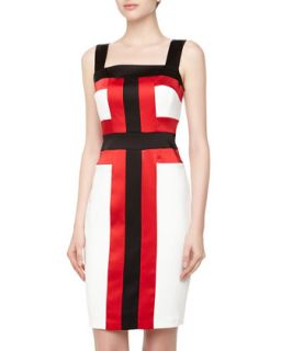 Sweetheart Colorblock Dress, Ivory/Cardinal/Black