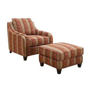 Emerald Tangerine Stripe Accent Chair And Ottoman