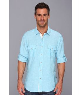 Nautica L/S Linen Solid Shirt Mens Long Sleeve Button Up (Blue)