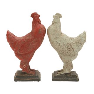 Red/ White Wooden Rooster (set Of 2)
