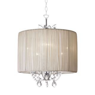 Glamorous Oyster Pleated Drum Shade 3 light Crystal Chandelier