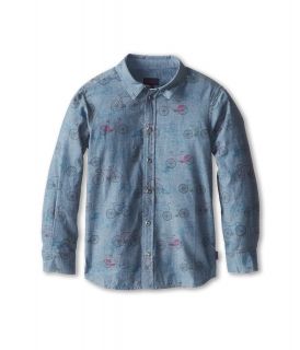 Paul Smith Junior Longsleeved Denim Look Shirt With Bicycle Print Boys Long Sleeve Button Up (Blue)