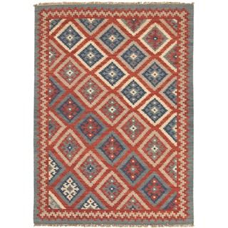 Handmade Flat Weave Tribal Multicolor Wool Rug (5 X 8)