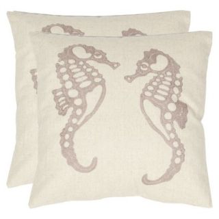 Safavieh 2 Pack Dali Seahorse Toss Pillows   Ivory/Tan