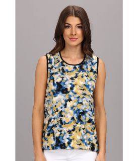 Calvin Klein Jeans Printed High Low Muscle Soft Touch Poly Tank Womens Sleeveless (Navy)