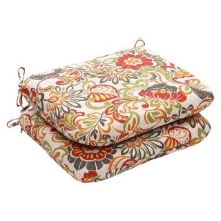 Outdoor 2 Piece Chair Cushion Set   Green/Off White/Red Floral