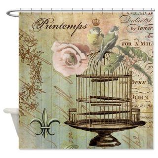  Vintage French Shabby chic birdcage Shower Curtain