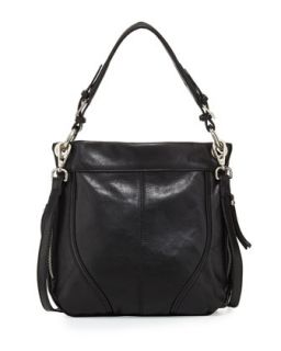 Side Zip Italian Leather Crossbody Bag, Black