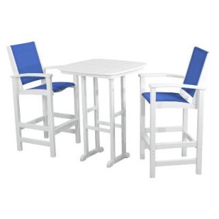 Polywood Coastal 3 Piece Sling Bar Furniture Set   White/Blue