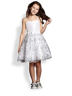 Un Deux Trois Girls Sequin Lace Party Dress   White