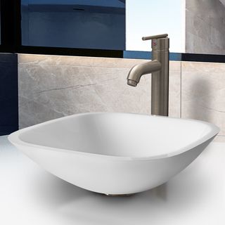 Vigo Square White Phoenix Stone Glass Vessel Sink And Brushed Nickel Faucet