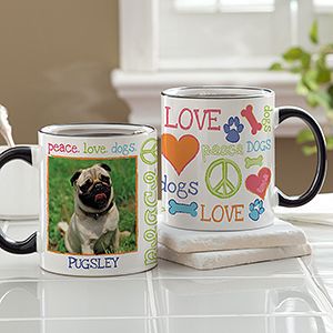 Peace, Love, Dogs Personalized Pet Coffee Mug   Black Handle