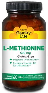 Country Life   L Methionine Free Form Amino Acid Supplement with B 6 500 mg.   60 Tablets