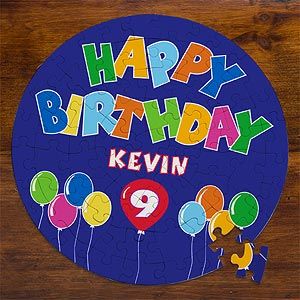 Personalized Kids Puzzles for Birthday   Blue Happy Birthday Balloon Design