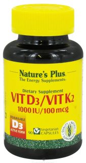 Natures Plus   Vitamin D3/Vitamin K2 1000 IU   90 Vegetarian Capsules