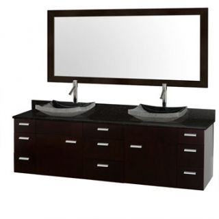 Encore 78 Double Bathroom Vanity Set   Espresso with Black Granite Counter and