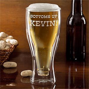 Personalized Beer Bottle Glass   Bottoms Up