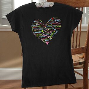 Personalized Ladies Fitted T Shirts   Her Heart of Love   Black