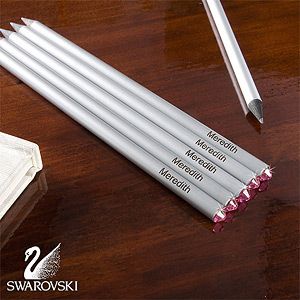 Personalized Pencil Set with Swarovski Stones   Pink
