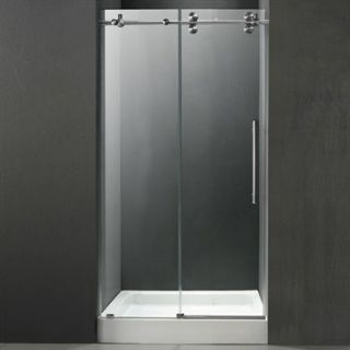VIGO 60 inch Frameless Shower Door 3/8 Clear/Stainless Steel Hardware with Whit