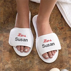 Embroidered Terry Spa Slippers for Women   His and Hers Design